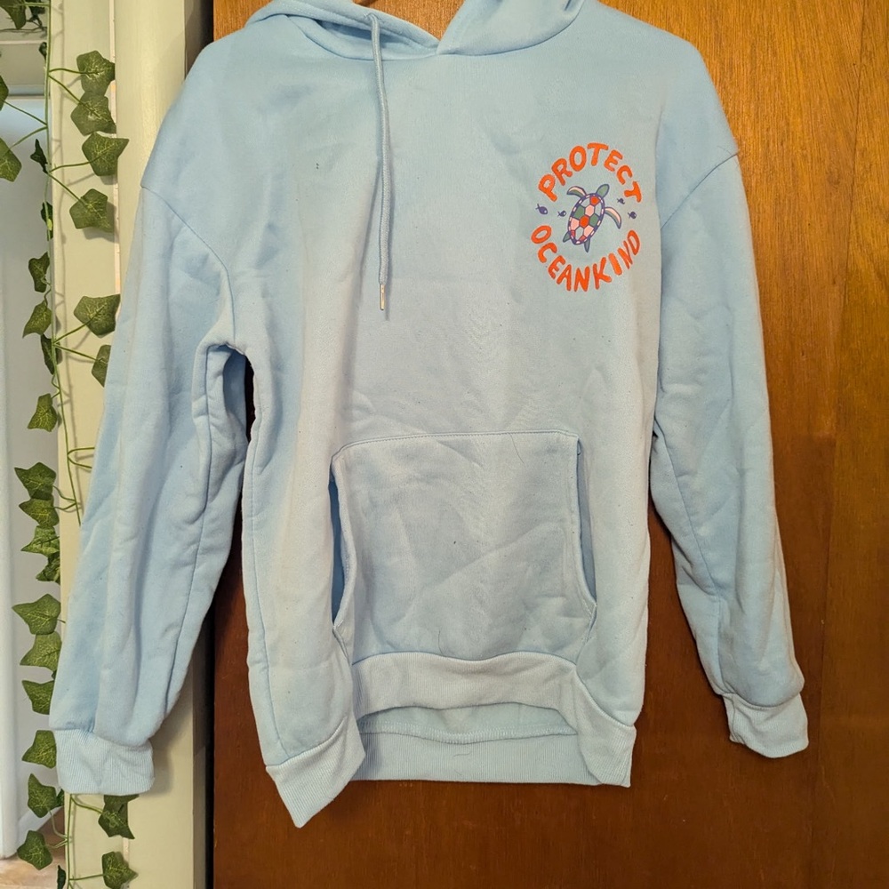 SHEIN Blue Hoodie Sweatshirt with Circular Logo